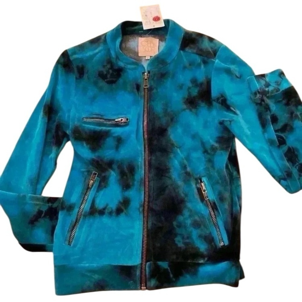 Chaser Women's Velour Track Jacket Full Zip Tie Dye Blue S-M NEW - Picture 1 of 12